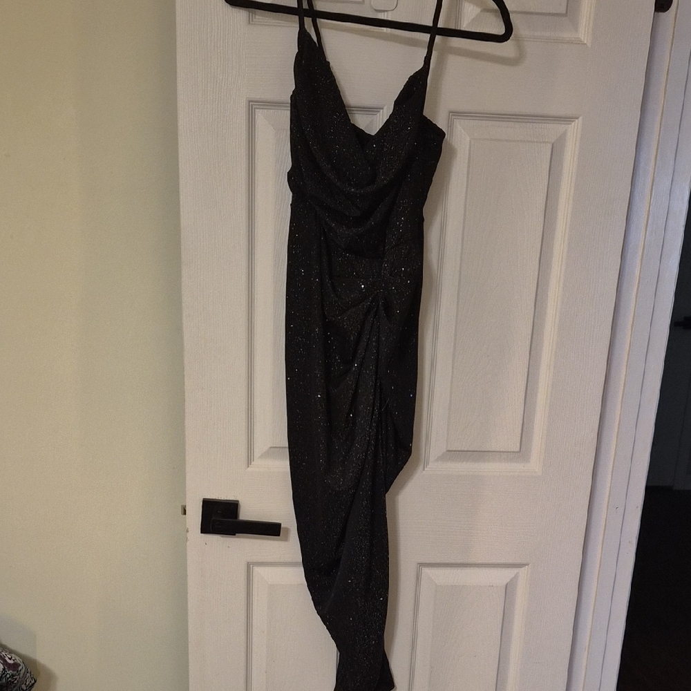 SHEIN Black Asymmetrical Glitter Dress